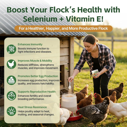 Qanoreth Immunity, Selenium and Vitamin E Powder for Chickens Boost Muscle Support & Reproductive Health, Selenium
