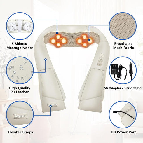 Joyset Tissue,3D Shiatsu Neck and Back Massager with Heat, Shoulder Massager for Pain Relief Deep Kneading Massage