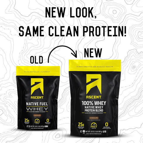 Ascent 100% Whey Protein Powder - Post Workout Whey Protein Isolate, Gluten Free, Chocolate, 2 lb