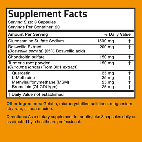 Bronson Glucosamine Chondroitin Turmeric & MSM | 60 Capsules - Advanced Joint & Cartilage Formula, Non-GMO