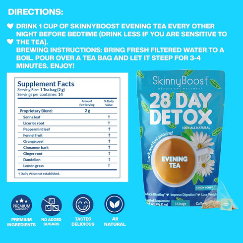 Skinny Boost Evening Detox Tea, 14 Tea Bags, Supports Detox and Cleanse, 100% All Natural, Vegan, Non GMO