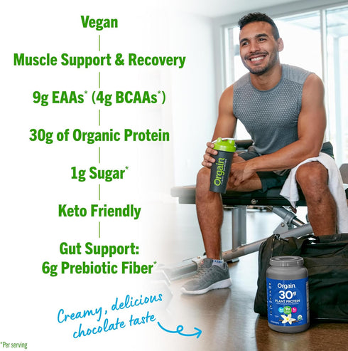 Orgain Organic 30g Vegan Protein Powder, Vanilla, 9g EAAs + BCAAs, 2.01lb (Packaging May Vary)