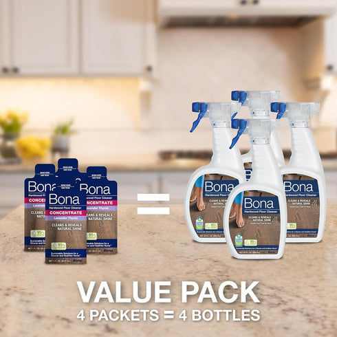Bona Hardwood Floor Cleaner Concentrate - Lavender Thyme Scent, 1 fl oz, Pack of 4 (Makes 128 fl oz) - Residue-Free