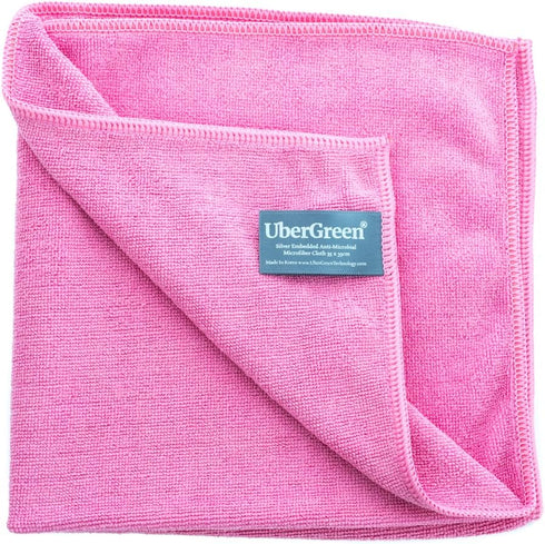 UberGreen Microfiber 4-Pack Cleaning Cloth With Silver - (Blue, Yellow, Green, Rose) - Eco-Friendly Cleaning With Just