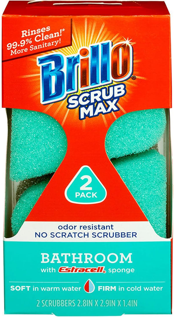 Brillo Scrub Max Heat Activated Sponges, Strong & Long Lasting, Innovative Technology, 2 Count (Bathroom)