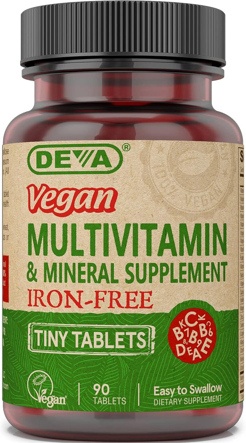 DEVA Vegan Iron-Free Multivitamin & Mineral Supplement, 90 Tiny Tablets with Vitamin C, D2, E & B-Complex