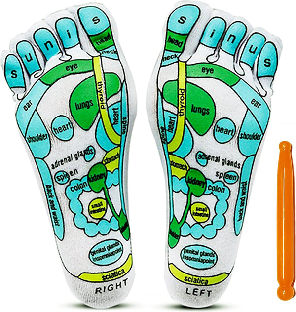 Acupressure Reflexology Socks for Women & Men - Foot Massage Five Toe Separate Socks with Cotton Reflexology Charts &