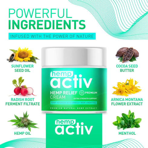 Hemp Cream for Muscles, Neck, and Shoulders, Infused with Hemp, Menthol, MSM & Arnica, 4 Fl Oz