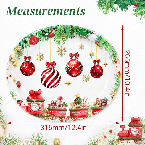 LIKAJON 50 12 10 Inch Pcs Oval Christmas Ball Paper Plates, x Large Disposable Christmas Heavy Duty Paper Plates