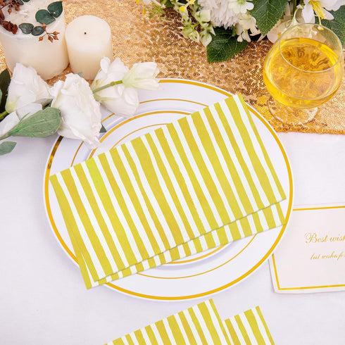 KTHONIOMANTE 200PCS 2 Pack, 4.5x8 Inch Yellow & White Stripe Guest Napkins, Ply Disposable Paper Striped Dinner Hand