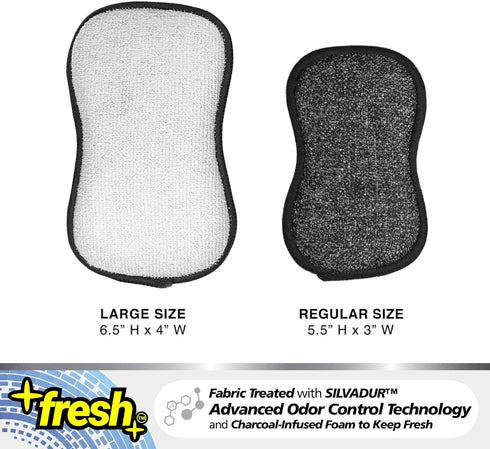 Fresh Large Professional Microfiber Scrub-N-Wipe Sponge Pads, 6-Pack, SILVADUR Odor Control Technology