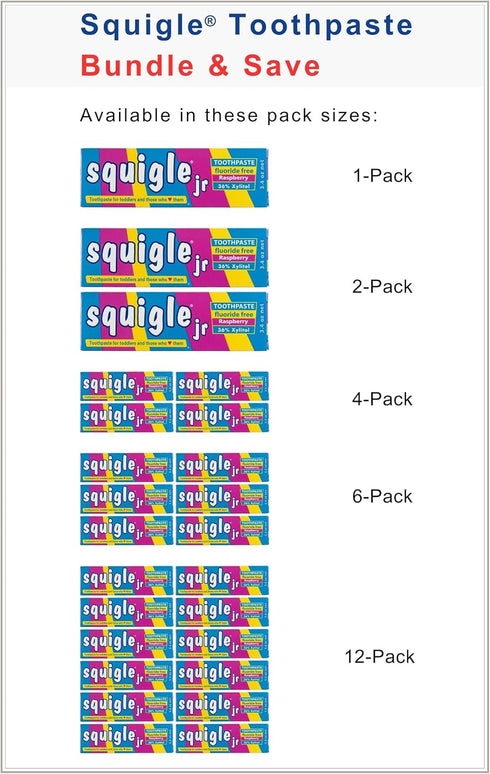 Squigle Jr Toothpaste 4 Pack for Infants, Toddlers - Travel Toothpaste Prevents Cavities, Soothes Dry Mouths