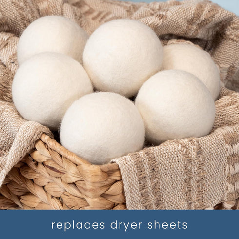 S&T INC. XL New Zealand Wool Dryer Balls, Natural White Fabric Softener for Laundry, 2.9 in, 6 Pack