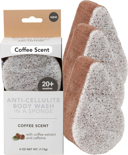 Spongeables Anti Cellulite Body Wash Sponge, Coffee, 20+ Wash, 3 Count