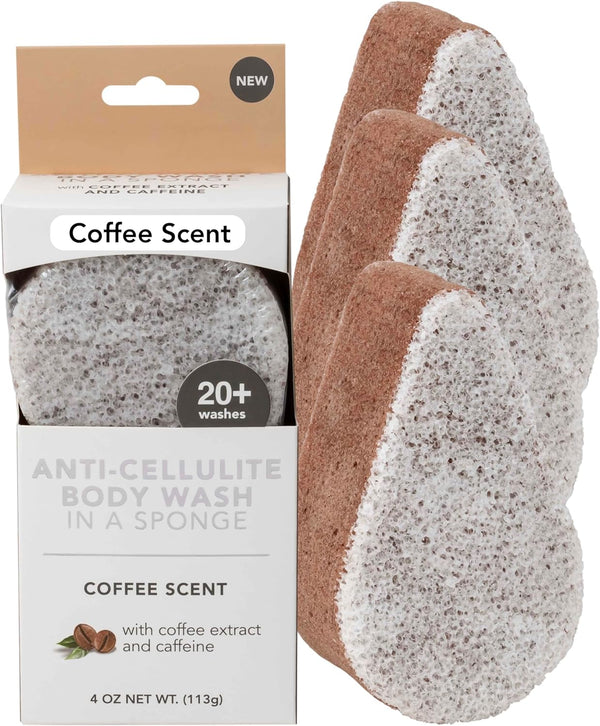 Spongeables Anti Cellulite Body Wash Sponge, Coffee, 20+ Wash, 3 Count