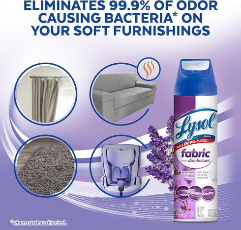 Lysol Fabric Disinfectant Spray, Sanitizing and Antibacterial, Lavender Fields, 15 Fl. Oz (Pack of 3)