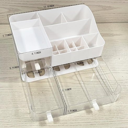 White Makeup Organizer with 3 Drawers, Plastic Skincare and Cosmetic Storage for Vanity Countertop Organization