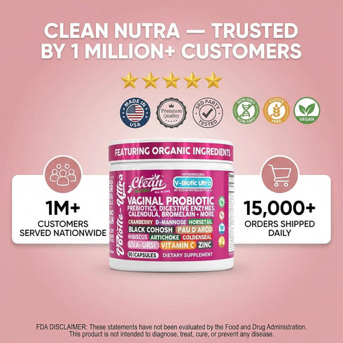 Horsetail 90 Clean Nutra Vaginal Probiotics for Women + Prebiotics Digestive Enzymes Bromelain Cranberry D Mannose