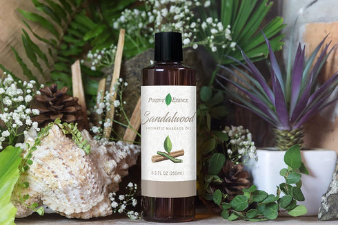 Sandalwood Massage Oil, Made with Jojoba, Vitamin E and Pure Sandalwood Essential Oil, Natural Body & Mind Relaxation