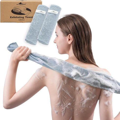myHomeBody Exfoliating Washcloths Set of 2, Sky Blue Loofah Exfoliating Body Scrubber for Showering