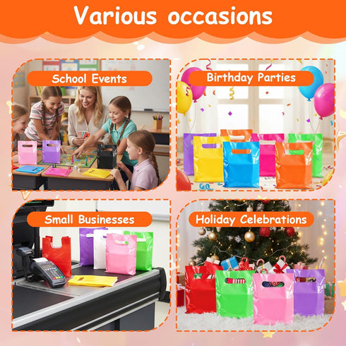 Xaajooio 500 6x8 Inch Pcs Multicolor Plastic Goodie Bags with Handles Bulk Party Favor Gift Bags for Birthday Christmas