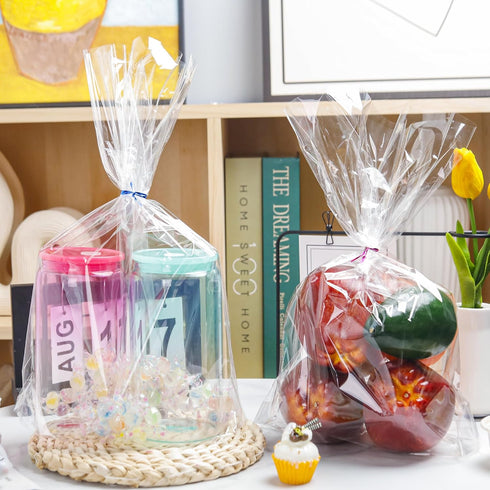 NPLUX 50 Pack Cellophane Bags, Clear Flat Bottom Treat Bags with Twist Ties for Candy and Small Gift Wrapping