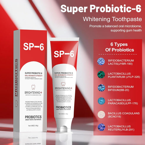 SP-6 6 Flavor,4.9 oz (3, 3) Probiotic Whitening Toothpaste for Teeth Whitening/Brightening & Fresh Breath, Probiotics