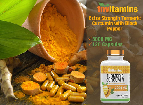 Turmeric Curcumin Capsules with Black Pepper | 3000 MG - 120 Extra Strength Capsules | Non-GMO, USA Made