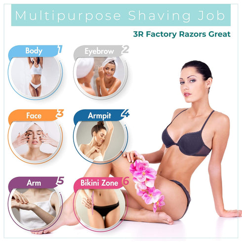 Ladies Razors for Shaving - 3R Factory Eyebrow Razors for Women, Face Shaving Razors for Woman Fine Hairs, Face & Neck. Come with Safety Cover (Packs of 6)