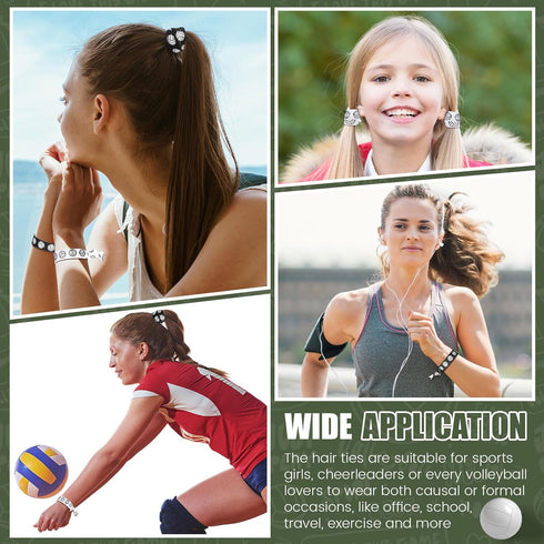 Volleyball Hair Ties - 20 Pcs Accessories, No Crease Ribbon Ponytail Holders for Girls Women Players (Black, White)