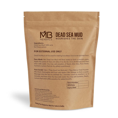 MB Herbals Dead Sea Mud - 227 Gram | Half Pound for Face Packs and Soap Making, Nourishes & Exfoliates Skin