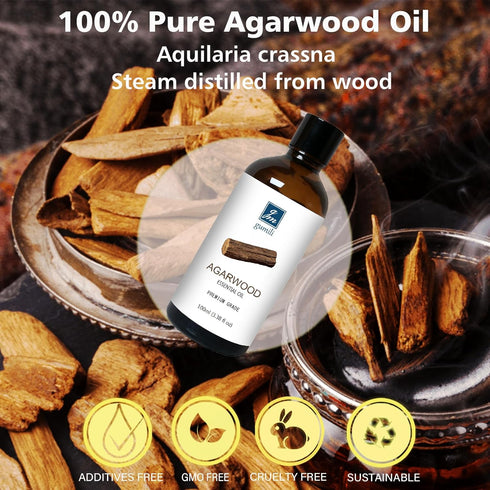 Agarwood Essential Oil - Pure Argawood Oil for Aromatherapy and Meditation, 3.38 Oz/100ml
