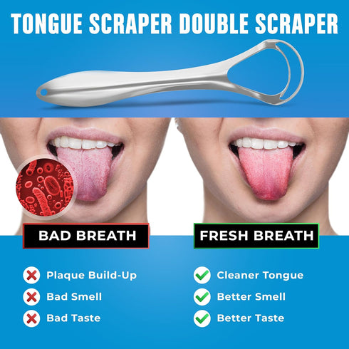 BASIC CONCEPTS Tongue Scraper for Adults (2 Pack), Stainless Steel Tongue Cleaners with Travel Cases, Fresh Breath