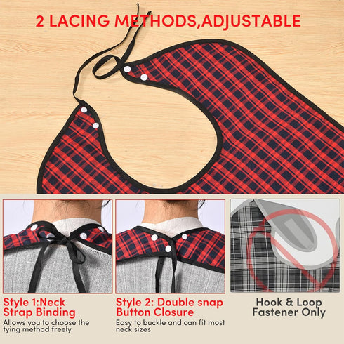 Oulisen 3 Pcs Adult Bibs For Men Women Washable Reusable Waterproof Large Bibs For Adult, Clothing Protector With Crumb