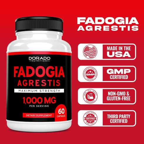 Fadogia Agrestis Extract 1000mg - Maximum Strength - Athletic Performance, Muscle Mass, Drive - Vegan Capsules, Gluten
