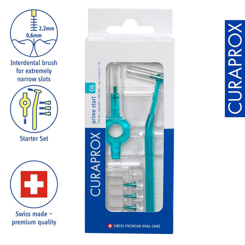 Curaprox CPS 06 Prime Start Interdental Brushes Set, 5 Brushes CPS 06 Prime + 1 Holder UHS 409 + 1 Holder UHS 470, 0.6