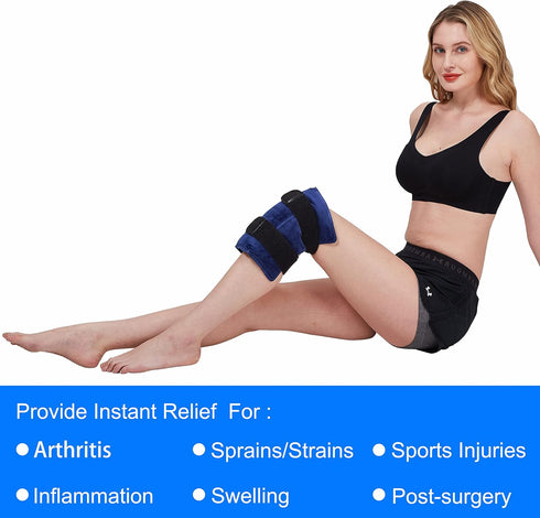 Koo-Care Knee Ice Pack for Injuries, Reusable Large Gel Wrap for Pain Relief, Swelling, and Post-Surgery Recovery