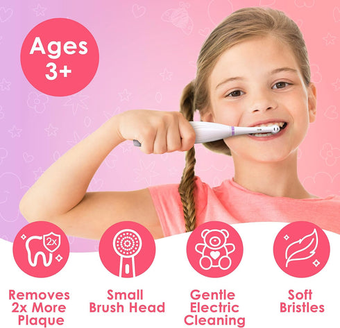 Brusheez Kids’ Electric Toothbrush Set (Sparkle The Unicorn) - Safe & Effective for Ages 3+, 2 Brush Heads, Rinse Cup