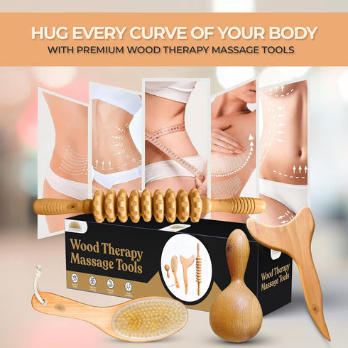 Nuddspa 4 (4 Pack) Wood Therapy Massage Tools Pcs, Lymphatic Drainage Massager, Maderoterapia Kit, Anti Cellulite