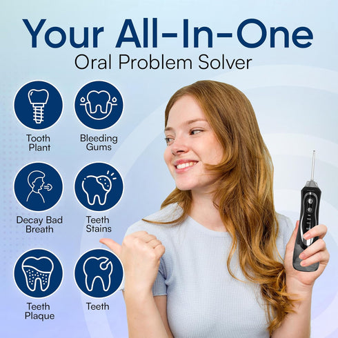 Water Dental Flosser Cordless for Teeth with Tongue Brush, 7 Nozzles, Portable Oral Irrigator, 3 Cleaning Modes