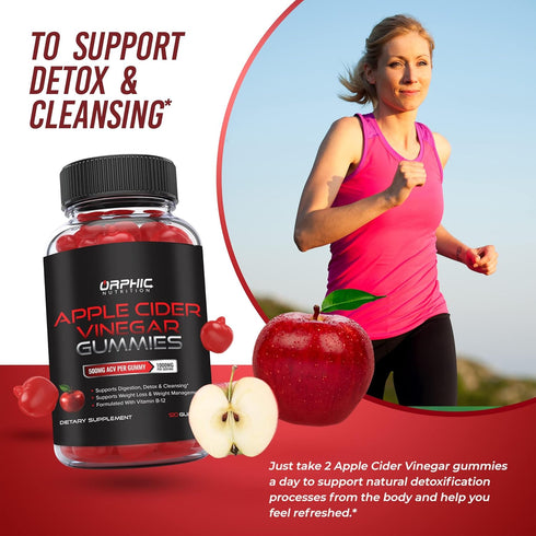 Apple Cider Vinegar Gummies - 1000mg, Supports Normal Energy Levels & Gut Health, 60 Count