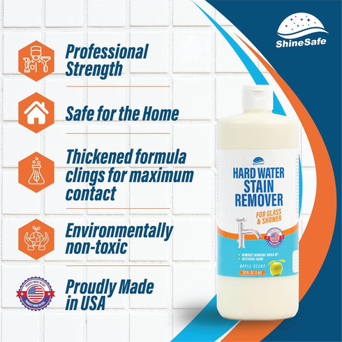 ShineSafe 16 Oz Hard Water Stain Remover Professional-Grade Calcium Lime Rust Cleaner for Glass, Shower, Tub, Sink