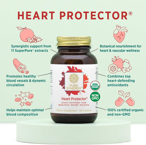 PURE SYNERGY Heart Protector - Organic Heart Health Support Supplement with Hawthorn Berry, Resveratrol, Nattokinase -