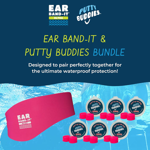 Earvolution Ear Band-It Ultra Premium Swimming Headband and Swimmers Ear Plugs Bundle, Hot Pink, Medium