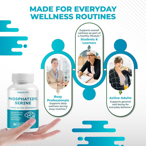 NURAFUSE High Potency Phosphatidylserine with Ginkgo Biloba, Magnesium, L-Theanine, Ashwagandha & Black Pepper Supports