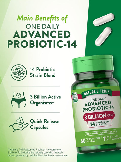Probiotics for Men and Women - 60 Capsules, 3 Billion CFU, 14 Strains, Non-GMO & Gluten Free by Nature's Truth