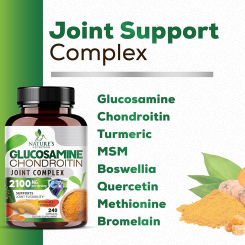 Glucosamine Chondroitin MSM Complex - Triple Strength Joint Support Supplement with Turmeric & Boswellia, 240 Capsules
