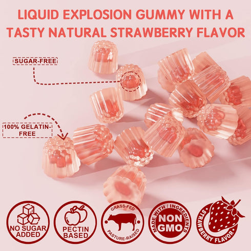 Sugar-Free Hydrolyzed Collagen Peptide Gummies, Extra Strength 1500mg Protein Type I, II, III, V, X with 5000mcg Biotin