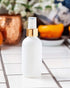 JUVITUS 4 oz High Shine Gloss White Glass Boston Round Bottle with Gold Fine Mist Spray, 6 Pack
