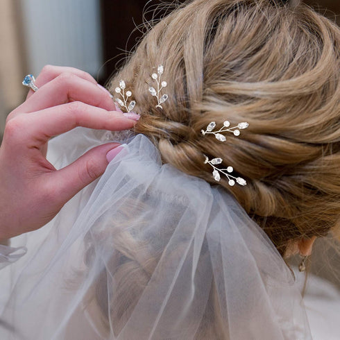 Syhood 6 Pieces Pearl Crystal Bridal Hair Pins, Rhinestone Flower Wedding Hair Accessories for Women